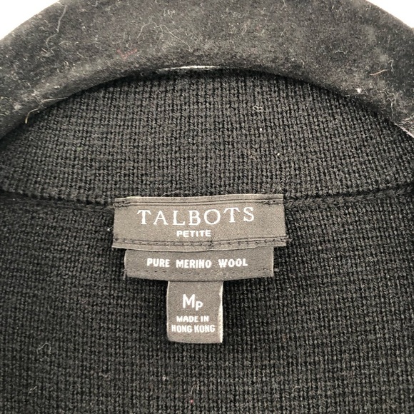 TALBOTS Sweater Blazer Pure Merino Wool Black Knit Button Jacket Layer MP Petite - Picture 4 of 7